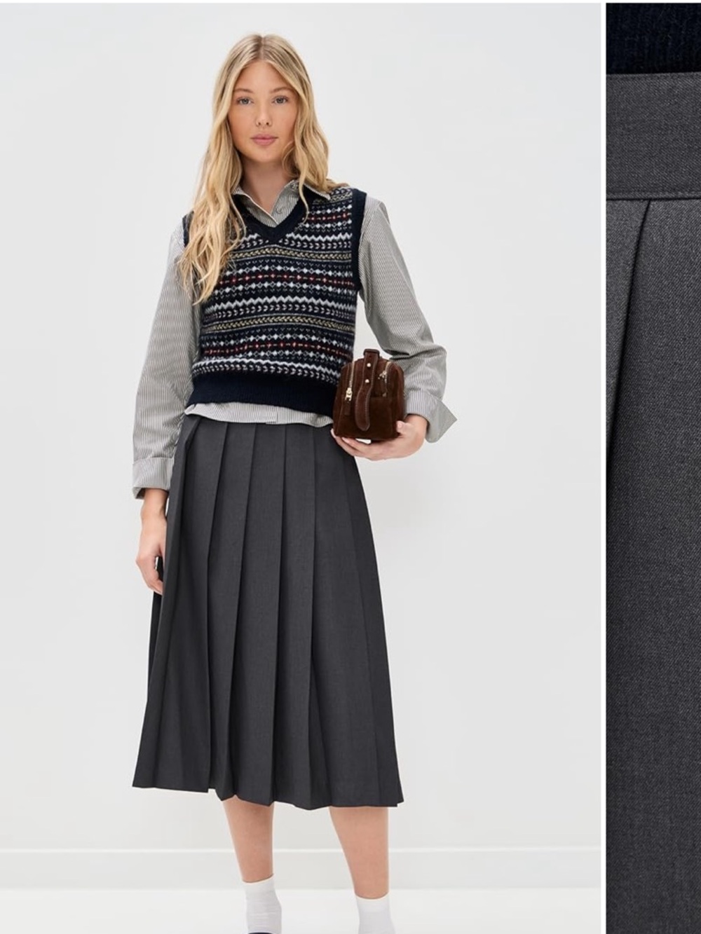 Dunst Pleated Midi Skirt in Charcoal Gray size small NWT